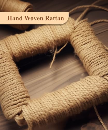 takfot Boho 5x7 Picture Frame, Natural Boho Rattan Photo Frame with Real Glass Paper Rope for Wall and Tabletop Display Gi...