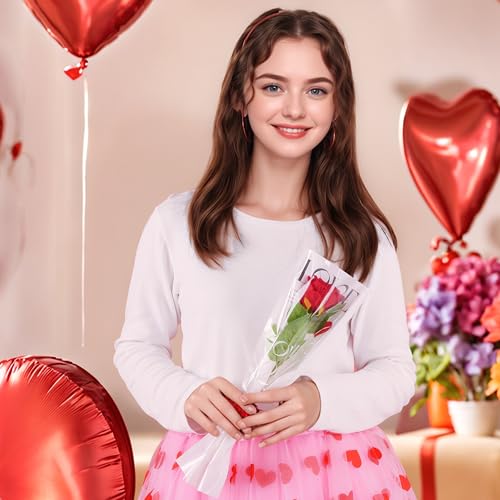 Haakong Single Rose Sleeve for Bouquets Flower Wrapping Bags for Wedding Mother's Day Valentine’s Day Graduation Party (40)