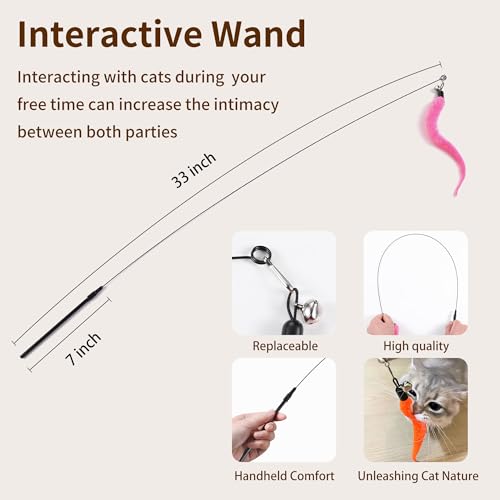 Janbenty Interactive Cat Toys, 8 Assorted Teaser Refills, 3 Indoor Cat Hanging Toy and 1 Interactive Wand Suitable for Ind...