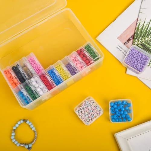 Bead Organizer Box, 30pcs Small Clear Plastic Storage Containers, Craft Storage Box Features Hinged Lid and Labels, Mini B...