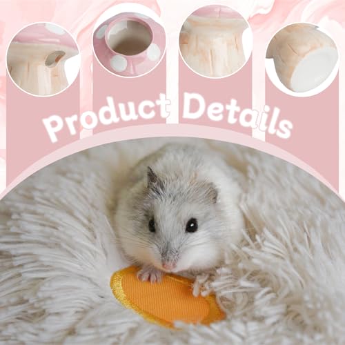 Saim Hamster Water Bottle with Mushroom Ceramic Stand - Automatic Water Dispenser for Small Animals,Chew Proof Gerbil Wate...