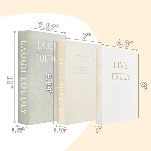 YKANYN Aesthetic Decorative Books, Set of 3 Linen Fake Book Boxes, Faux Book Decor for Coffee Table, Bookshelf, Entryway T...