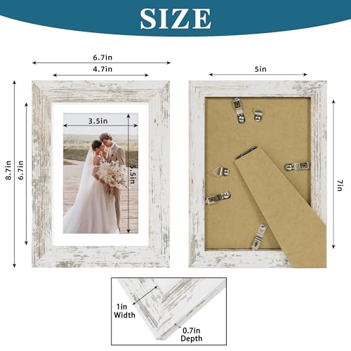 Hongkee 5x7 Picture Frame Set of 4, Made of Real Glass and Distressed White Wooden Frame, 5 by 7 Photo for Wall or Tableto...