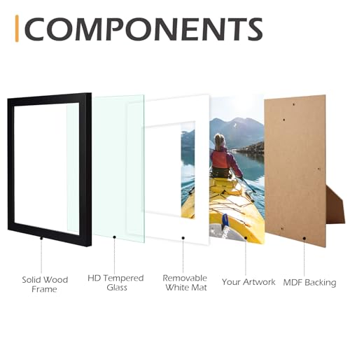 Golden State Art, 8x10 Black Photo Frame - Wood, Real Glass, and White Mat Display for 5x7 Picture (Table-Top or Wall Disp...