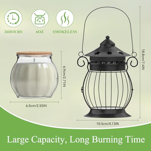 Citronella Candles Outdoor, 2 x 6oz Scented Candles with Vintage Metal Lantern Holder, Natural Citronella Soy Wax Candles,...