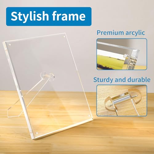AITEE 5x7 Acrylic Picture Frames 3 Pack, Clear Picture Frames with Stand, Magnetic Frame Lucite Frameless Transparent Floa...