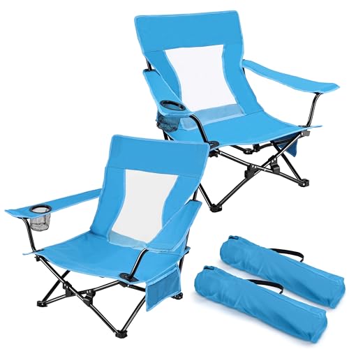 Joyfair Beach Camping Chair (2 Pack), Outdoor Folding Lawn Chair for Adults, Heavy Duty Portable Chair with Armrest for Ou...