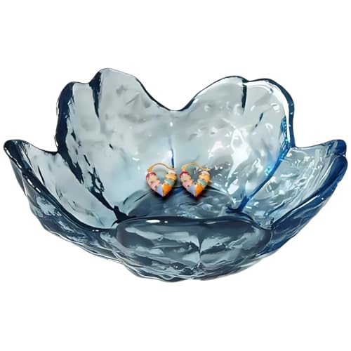 Koyzsen Blue Crystal Flower Jewelry Ring Dish, Clear Trinket Bowl, Cute Nightstand Decor Ring Holder for Women, Home Decor...