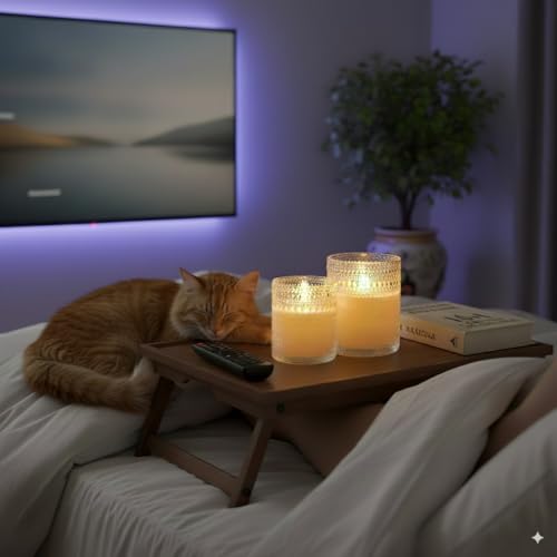 VENTA Realistic Glow Flameless Candles | Decorative Set of 2 in White Dotted Glass with Remote & Timer | Decorative Table ...