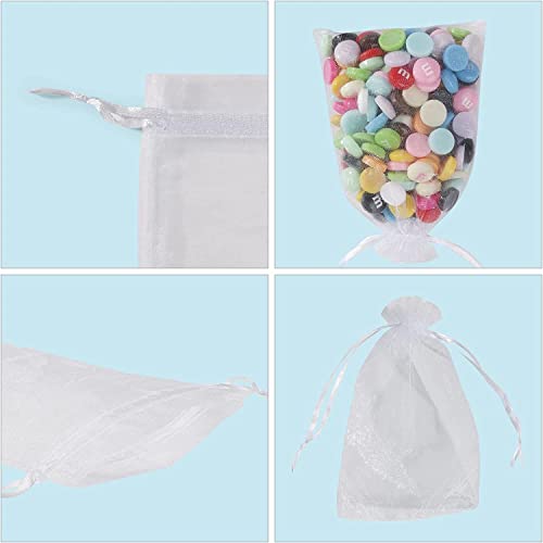 ANZNKU 50 Pack White Organza Bags 5 x 7 in, Small Mesh Gift Bags Bulk Drawstring for Wedding Favors, Gift Wrap Bag for Can...