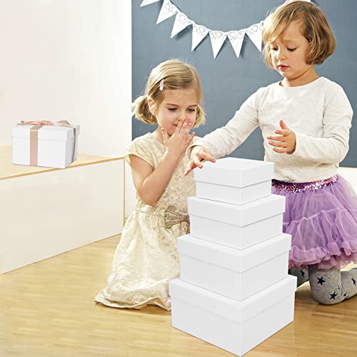 White Gift Boxes for Presents 4 Pack Nesting Gift Boxes with Lids，3.7“-6.4“ Assorted Sizes Square Stackable Boxes for Birt...