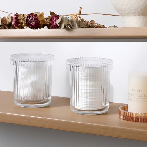 rejomiik Glass Qtip Holder Dispenser, Bathroom Canister Apothecary Jars with Lids, Vanity Makeup Accessories Storage Organ...