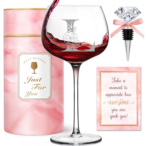 Personalized Gifts for Women - Monogrammed A-Z Wine Glass Customized Gifts, Unique Birthday Gifts for Women, Christmas Bas...