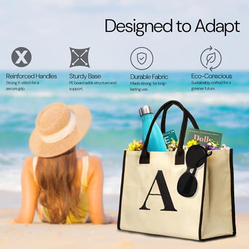 Salt Earth Personalized Initial Tote Bag for Women, Large Beach Grocery Utility Tote, Custom Monogram Shopping Bag.