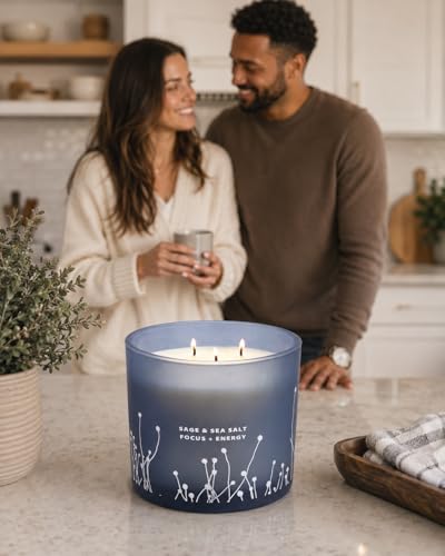 White Sage Sea Salt 3 Wick Candle - Large Soy Scented Candle 14.5 oz - Sage Candle for Cleansing House - Aromatherapy Ener...