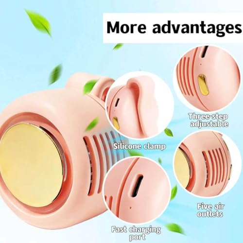 A V Portable Silent Clip-On Bladeless Personal Fan, Wearable Waist & Neck Fan, 360° Rotation, 3 Speeds, USB-C Rechargeabl...
