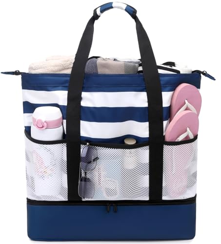 JIANYA Beach Bag Women Waterproof Sandproof Beach Tote Bags with Cooler Top Zipper Large Totes for Pool Travel Daily
