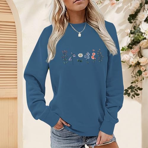 Lytiarul Flower Graphic Sweatshirt for Women Floral Printed Vintage Long Sleeves Shirt Crewneck Hoodie Loose Pullovers Tops