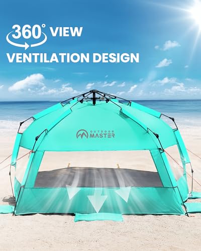 OutdoorMaster Beach Tent with Blackout Shelter Technology, Portable Sun Shade Shelter 4 Person, Pop Up Beach Tents with UP...
