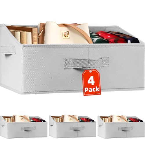 Criusia Closet Organizers Bins 4 Pack - Large Collapsible Shelf Organizer with Handles - Fabric Trapezoid Home Organizatio...