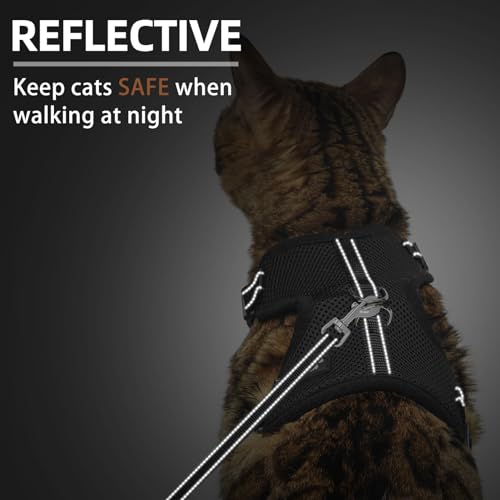 PUPTECK Cat Harness and Leash Set Escape Proof, Reflective Adjustable Soft Mesh Kitten Vest Harness for Walking Travel, Bl...