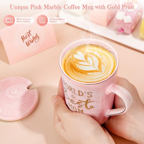 Mothers Day Birthday Gifts for Mom from Daughter Son - 14Oz Funny Best Mom Mug with Gold Print, Unique Pink Marble Coffee ...