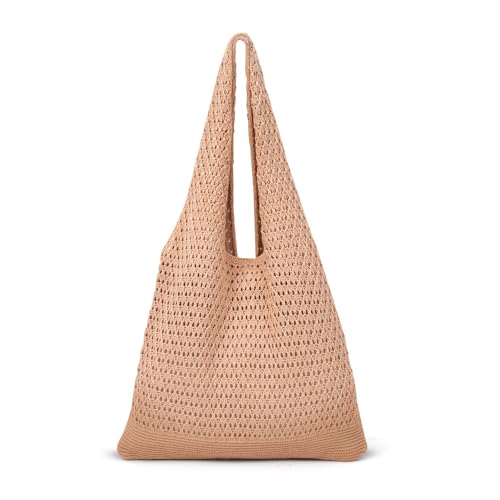 Crochet Beach Tote Bag Summer Vacation Hobo Tote Knit Bags for Women Mesh Woven Travel Crochet Purse Aesthetic Bag