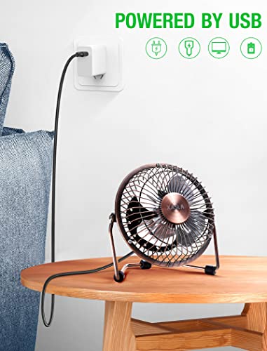 xasla 4 Inch Small USB Desk Fan, Mini Quiet Fan with Metal Construction & Strong Airflow & 360°Adjustable Tilt Angle, Pers...