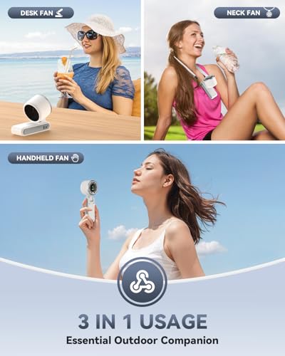 PlayHot Portable Handheld Turbo Fan, 5 Gear Wind, Battery Operated, Up to 12 Working Hours, 3 IN 1 Hand Fans with Air Turb...