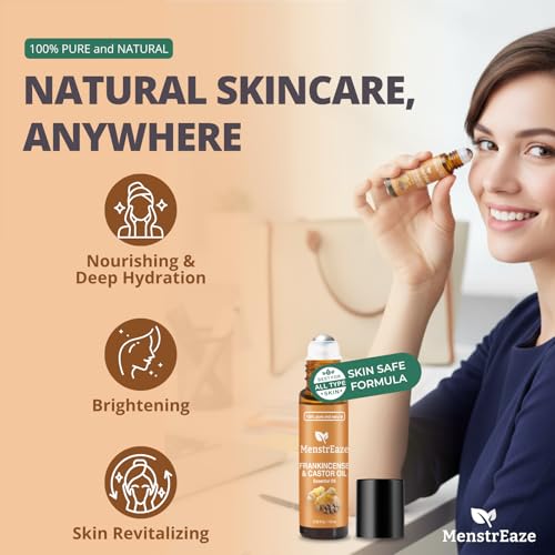 Castor Oil Roll On and Frankincense Essential Oil for Face, High Potency Eye Roller for Skin, 100% Pure Natural Moisturize...