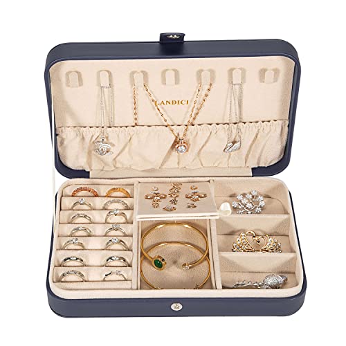 LANDICI Small Jewelry Box for Women Girls, PU Leather Travel Jewelry Case, Portable Jewelry Organizer Storage Holder Displ...