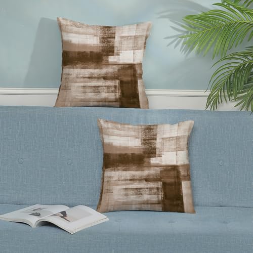 AEIOAE Brown Beige White Pillow Covers 20x20 Inch Set of 2,Abstract Art Throw Pillows Case,Modern Geometry Outdoor Decorat...