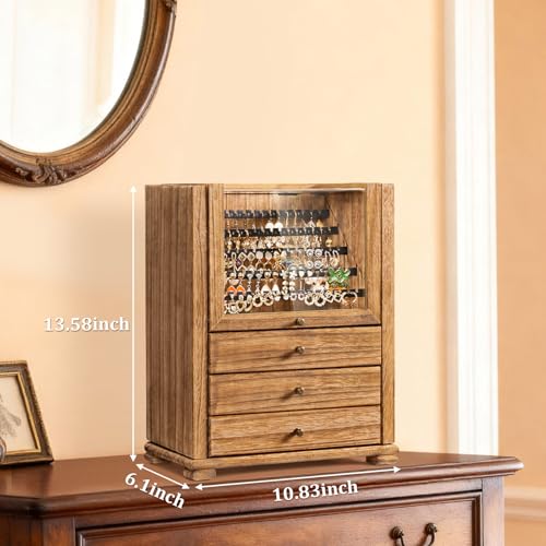 Srillollar Jewelry Box Organizer, Rustic Wooden Jewelry Boxes for Women Girls, Large Storage Earring Holder Organizer Disp...