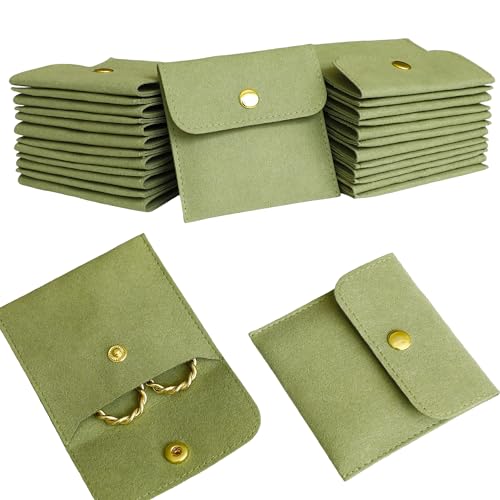 40pcs Green Microfiber Jewelry Pouch Button Bag 8 x 8cm, Jewelry Packaging Bag Luxury Small Favor Bags Jewelry Gift Bags f...