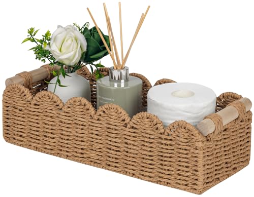 CubesLand Paper Rope Scalloped Edge Toilet Paper Storage Basket, Small Living Room, Bedroom Decor Baskets for Over Toilet ...