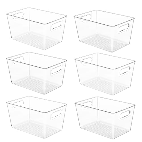 YIHONG 6 Pack Clear Pantry Organizer Bins, Plastic Containers with Handle for Kitchen,Freezer,Cabinet,Closet,Bathroom Unde...