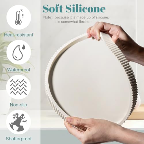 Silicone Bathroom Tray Round Kitchen Counter Organizer Decorative Vanity Accessories Coffee Table Decor for Perfume, Candl...