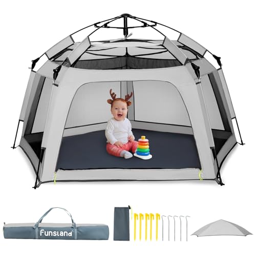 Funsland Baby Playpen Pop-up Tent - Outdoor & Indoor Play Tent for Beach with Canopy Travel Bag Portable Play Yard for Bab...