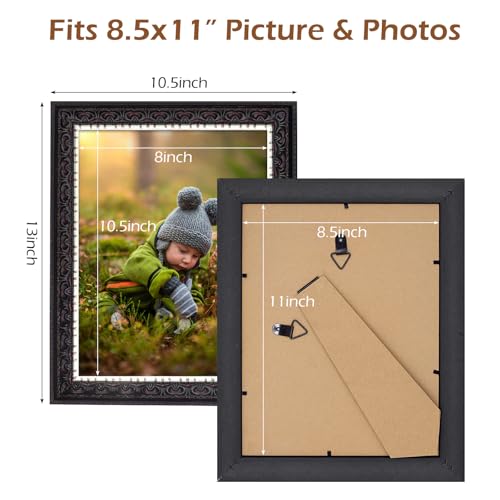 Golden State Art 8.5x11 Photo Frame - Ornate Design Black with Silver and Burgundy - Wall Hanging or Tabletop - Real Glass...