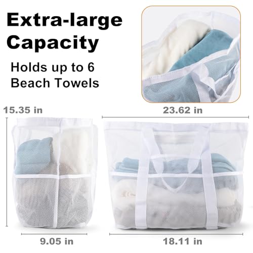 CaCTOUR Mesh Beach Bag,Large Beach Bags for Women with 8 Pockets,Packable Tote Bag for Beach Cruise Pool Vacation Essentials