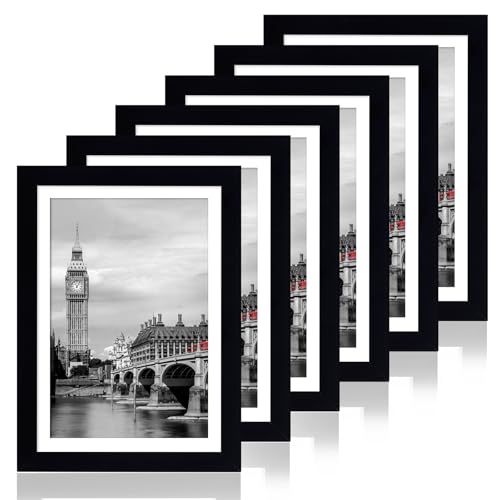 Fixwal 5x7 Picture Frame Set of 6 with Shatter Resistant Plastic Glass, Thin Border and Light Weight Photo Frames for Wall...