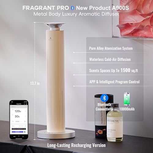 Wireless Rechargeable Hotel Scent Diffuser Starter Kit - Alloy Atomization System,Waterless Oil Diffuser, 1500 Sq Ft Cover...
