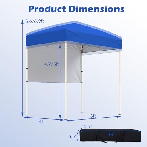Tangkula 6x4 Ft Pop Up Canopy, UPF 50+ Instant Setup Canopy Tent with Sidewall, 4 Stakes, Portable Outdoor Canopy with Car...