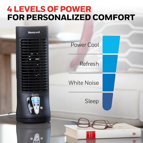 Honeywell HTF210B QuietSet Personal Table Fan, Black – Oscillating Personal Fan with Quiet Operation and 4 Levels of Power...