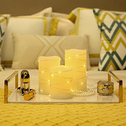 H-BLOSSOM Flickering Flameless Candles Ivory Real Wax Pillar with Embedded String Lights LED Candles Battery Operated with...