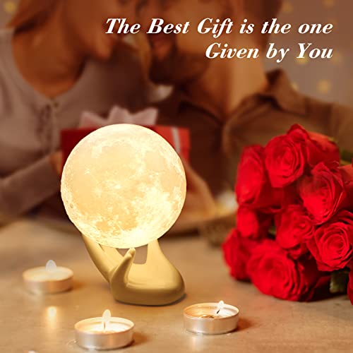 Mydethun 3.5 Inch 3D Moon Lamp – Birthday Gifts for Women, Mood Lighting w/Ceramic Base, White Elephant Gifts for Teenage ...