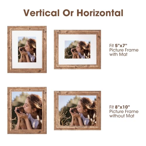 TWING 8x10 Picture Frame Set of 6, Vintage Walnut Photo Frames Display Pictures 5x7 with Mat or 8X10 Without Mat, Tabletop...