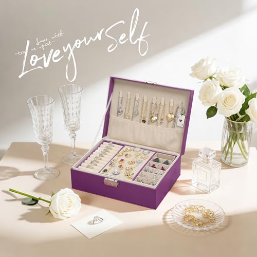 Homeanda Jewelry box 2 layer Jewelry box Leather Jewelry boxes for Women Girls Teens Jewelry organizer box Jewelry Storage...