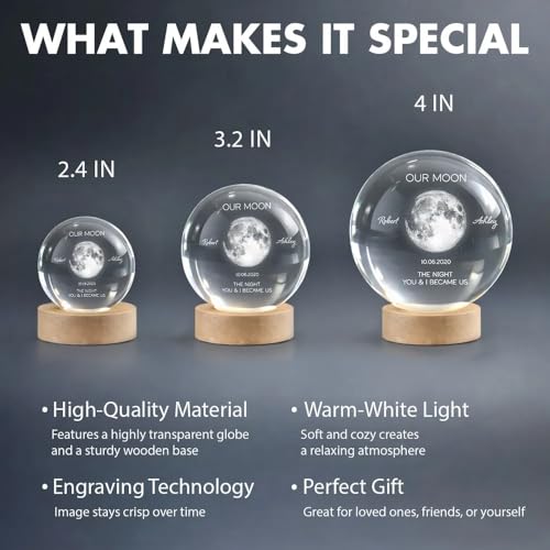 Evamall Personalized Our Moon Crystal Wedding Gift for Couples, Custom Memory Keepsake, Romantic Wedding Valentine’s Day G...