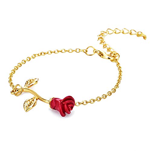 JczR.Y Rose Flower Bracelet for Women Red Rose Chain Bracelet Charm Romantic Flower Bracelet Link Fashion Valentine's Day ...